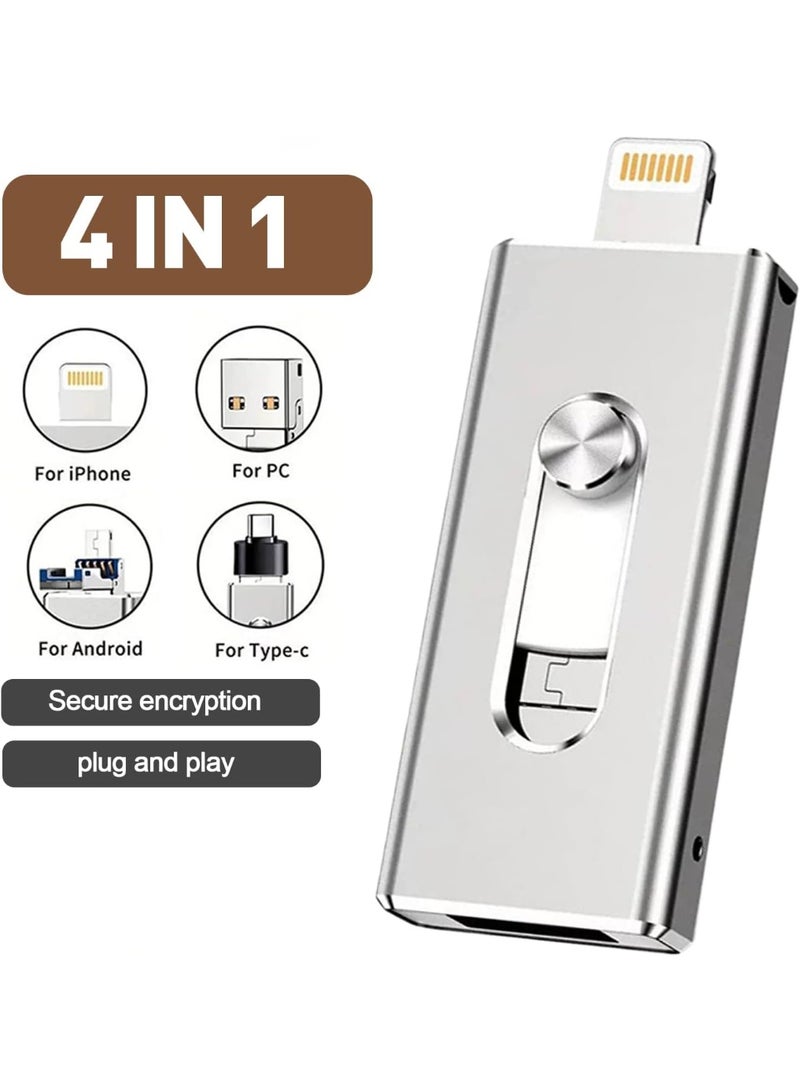 انسجام ذاكرة فلاش 1 تيرابايت منفذ USB 3.0 مع محول Type-C، خاصية OTG للهواتف (أندرويد وآيفون) - تخزين 4 في 1 عالي السرعة للصور والفيديوهات لأجهزة الكمبيوتر، ماك، والهواتف الذكية - فلاشة 1 تيرابايت - Image 2
